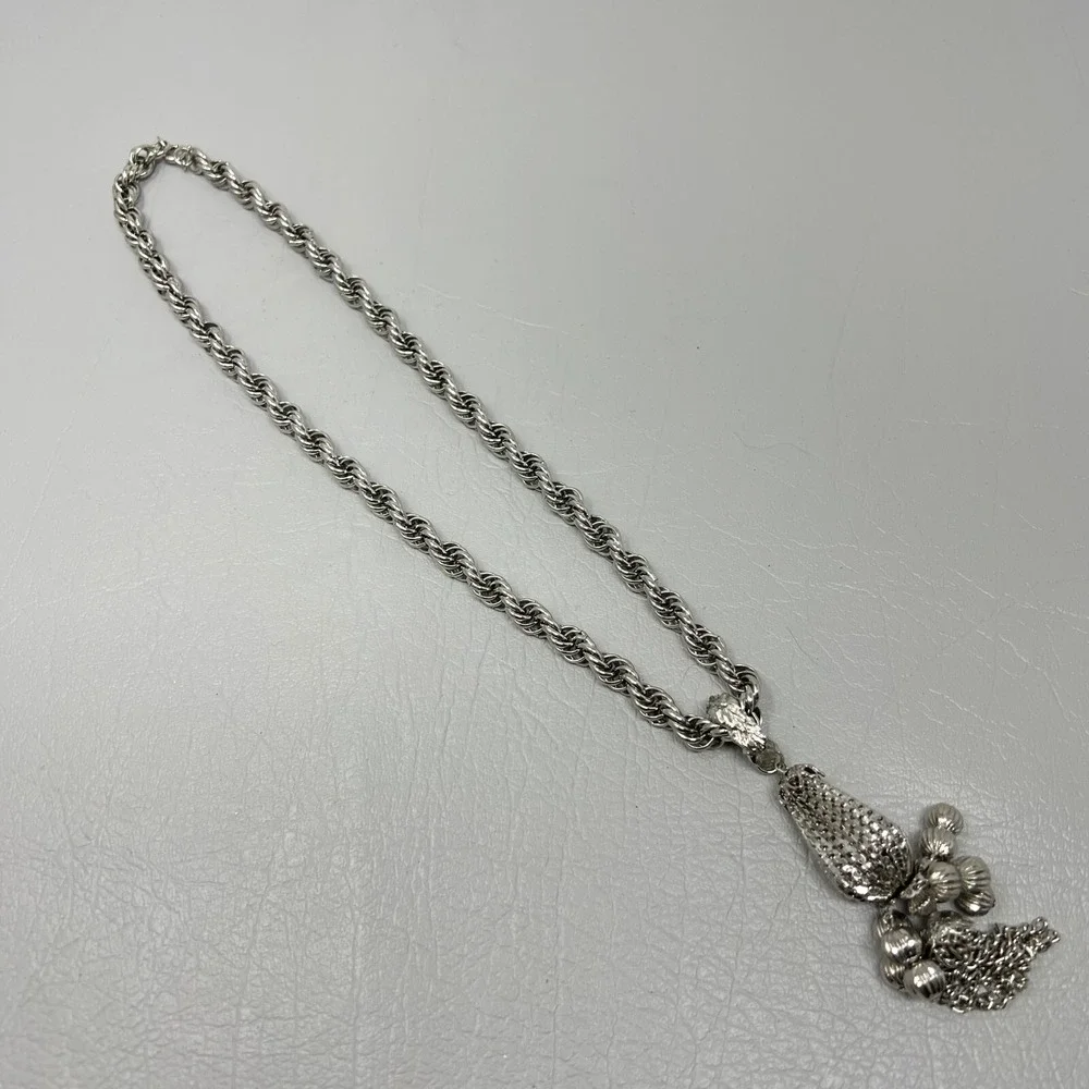 Boho Necklace Silver Tone Rope Chain with Dangle Tassel‎ Pendant